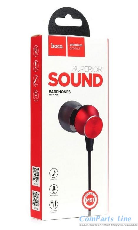 Hoco M51 mikrofonos fülhallgató piros
