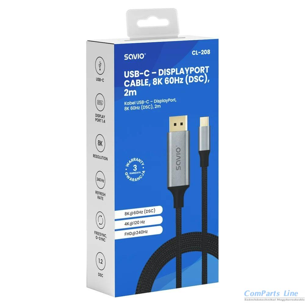 USB 3.1 C-DisplayPort kábel 2m v1.4 Savio CL-208