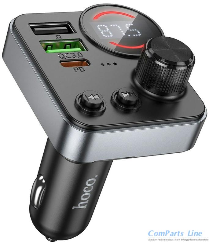 Autós tölt? 2xUSB + 1xUSB-C aljzattal Hoco 48W E86 FM Transmitter +Bluetooth