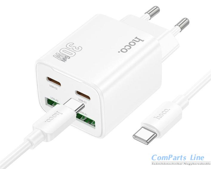 Hálózati tölt? 2xUSB + 2xUSB-C aljzattal  + USB-C kábel Hoco 30W PD N56