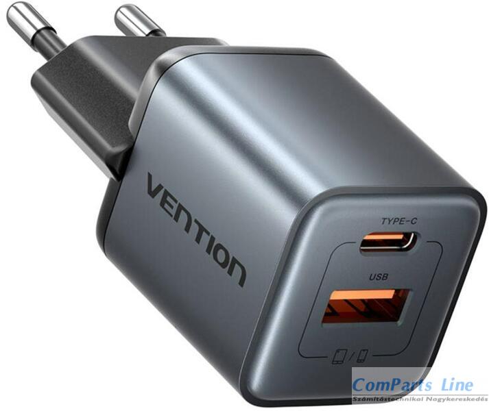 Hálózati tölt? 1xUSB + 1xUSB-C aljzattal Vention 30W GaN FEWH0-EU