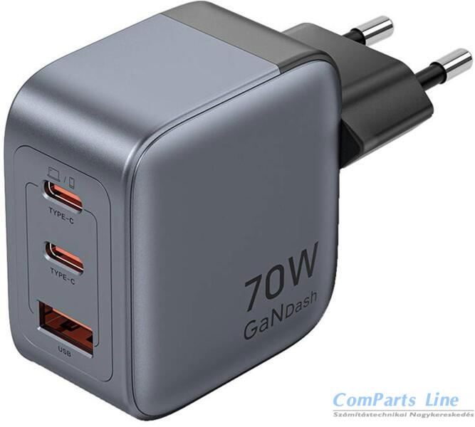 Hálózati tölt? 1xUSB + 2xUSB-C aljzattal Vention 70W GaN FEXH0-EU