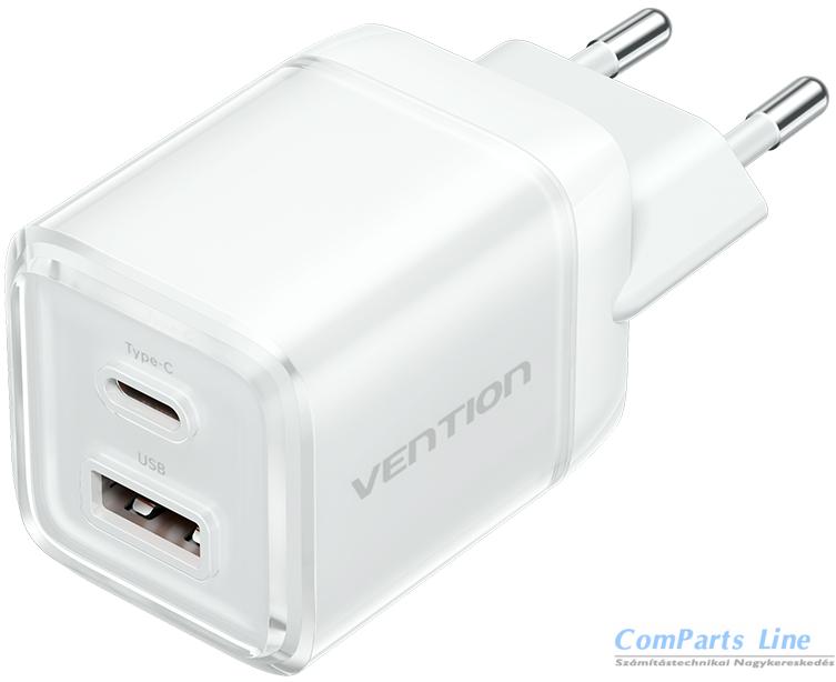 Hálózati tölt? 1xUSB + 1xUSB-C aljzattal Vention 30W GaN FCEW0-EU