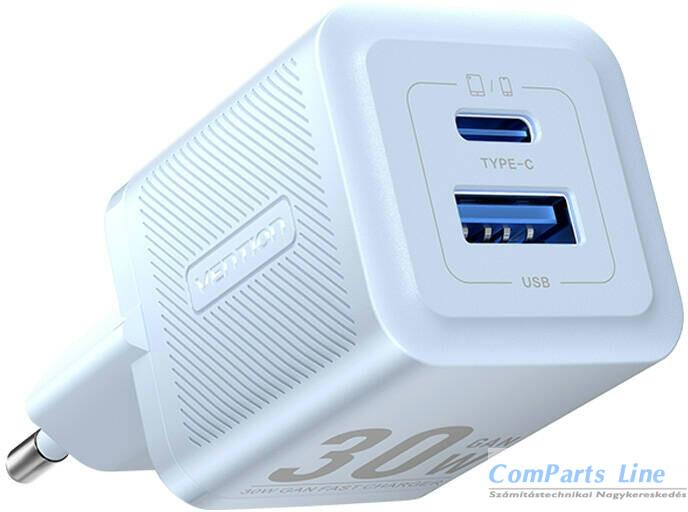 Hálózati tölt? 1xUSB + 1xUSB-C aljzattal Vention 30W GaN FEQL0-EU