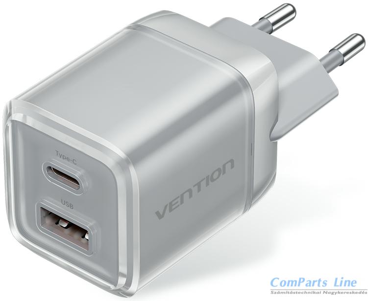 Hálózati tölt? 1xUSB + 1xUSB-C aljzattal Vention 70W GaN FCGH0-EU