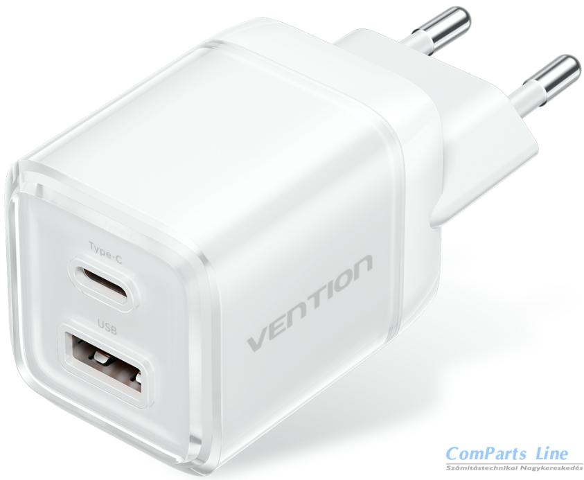 Hálózati tölt? 1xUSB + 1xUSB-C aljzattal Vention 70W GaN FCGW0-EU