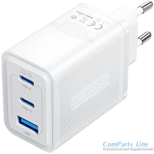 Hálózati tölt? 1xUSB + 2xUSB-C aljzattal Vention 65W GaN FERW0-EU