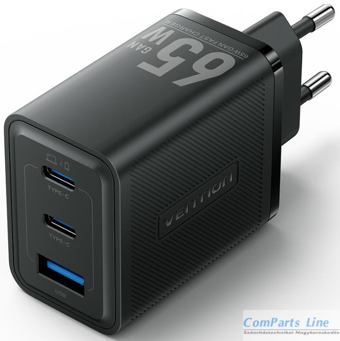 Hálózati tölt? 1xUSB + 2xUSB-C aljzattal Vention 65W GaN FERB0-EU